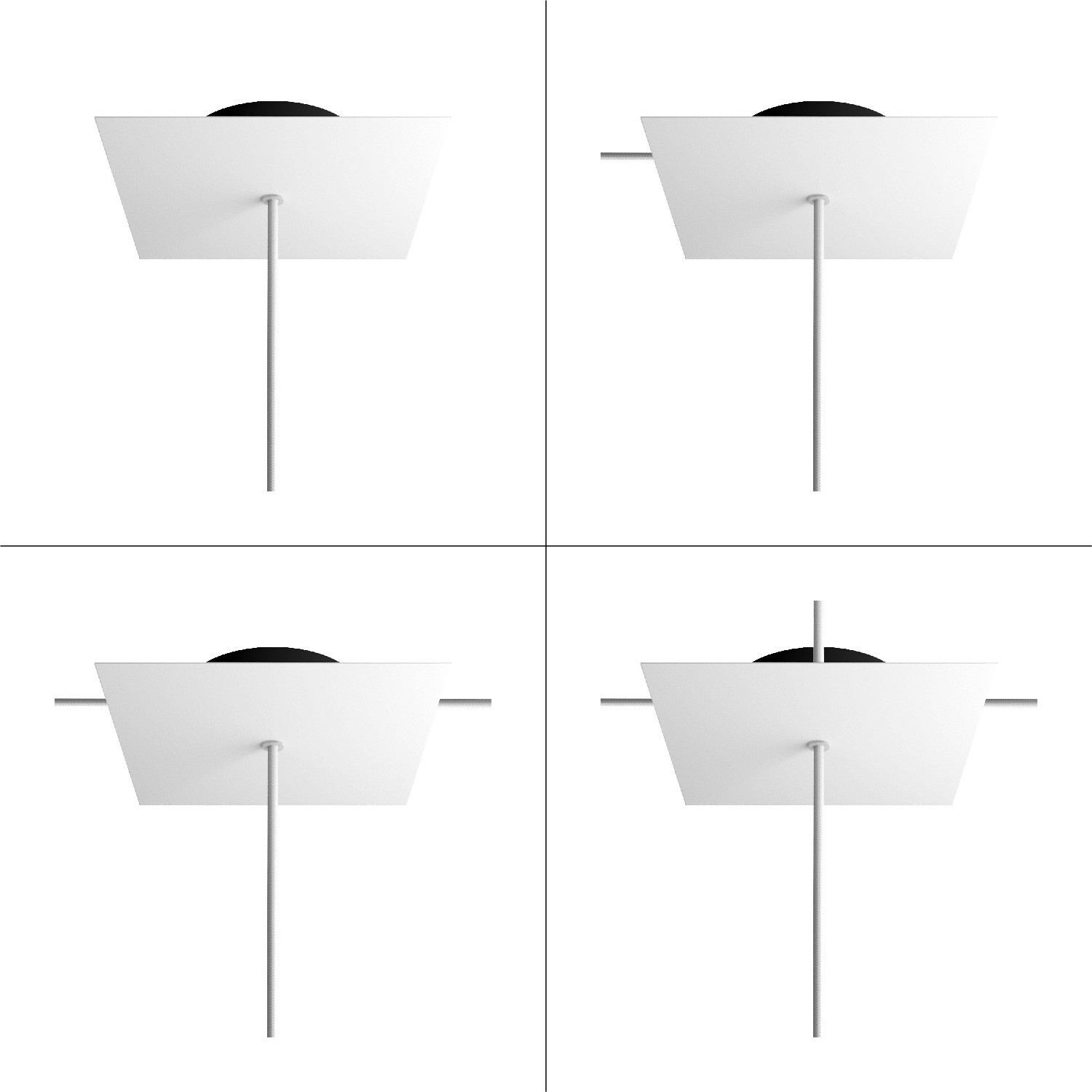 Čtvercový stropní baldachýn Rose-One System s délkou hrany 200 mm a 1 otvorem a 4 boční otvory